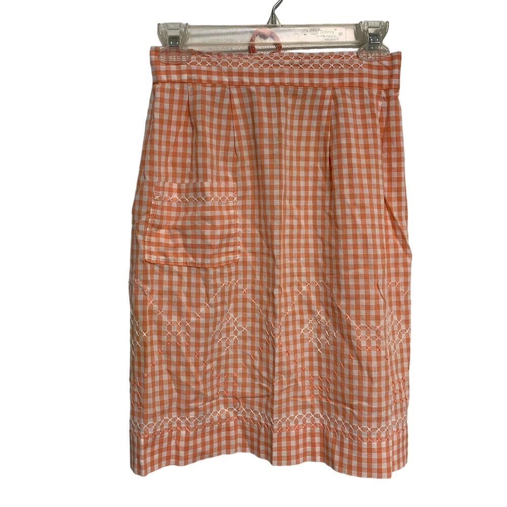 No Brand Vintage Gingham Embroidered Orange and White Waist Tie Apron
